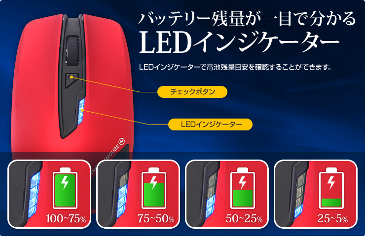 バッテリー残量が一目で分かる LEDインジケーター