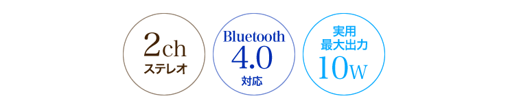 2chステレオ Bluetooth4.0対応 実用最大出力10W