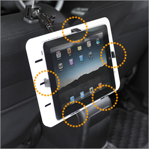 【EEA-IPCM-02　自動車のヘッドレストに取付けて後部座席からiPad（第3世代）が見れる車載iPad（第3世代）テーブル。iPad（第3世代）はきっちり固定できます！】