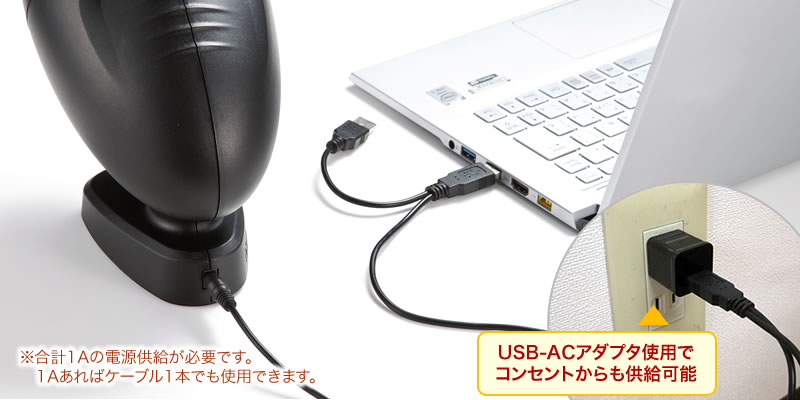 USB電源でパソコンからも給電可能