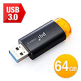 USBメモリ（64G・ノック式・USB3.0対応・キャップレス・PQI製・Clicker・イエロー）