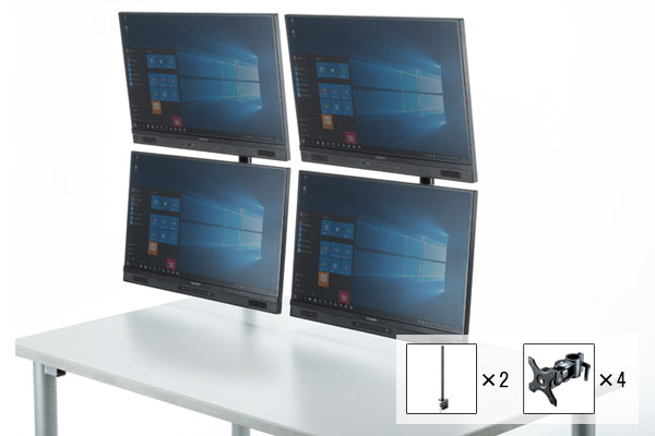 ディスプレイモニターを縦に2台設置し、横に並べることで4画面を同時に使用することができます。