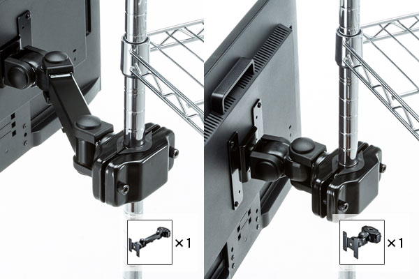 メタルラックやバーなど、挟み込むからどんな場所でも取付簡単なモニターアーム