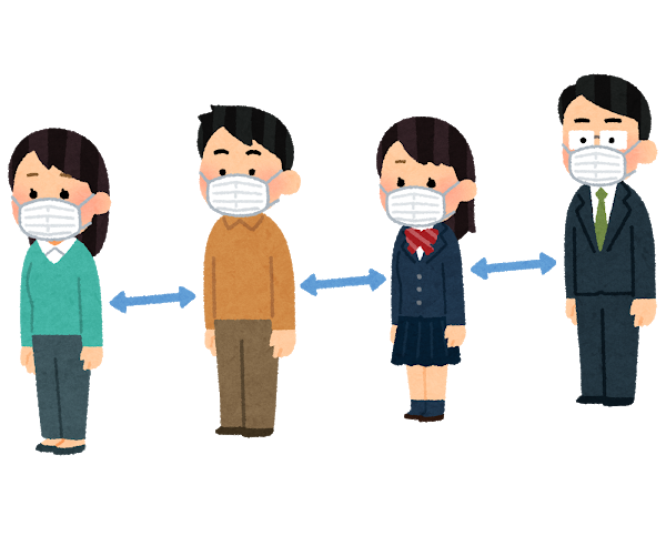 マウスを付けていても適切な距離（ソーシャルディスタンス）は意識しましょう。