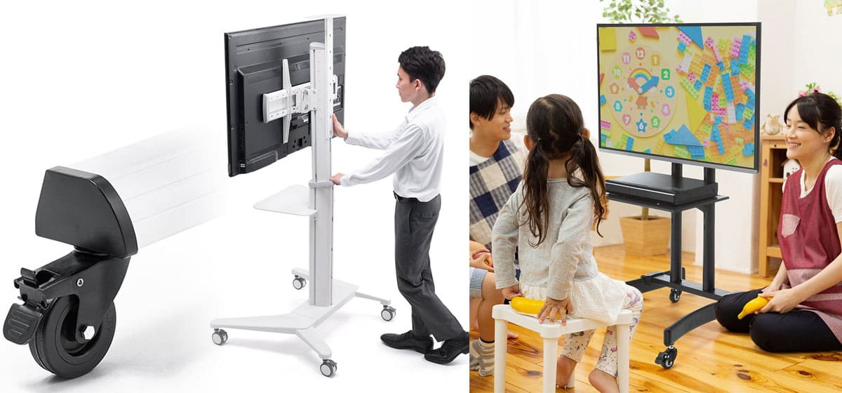 地震に強く安定性抜群のキャスター付きテレビスタンド
