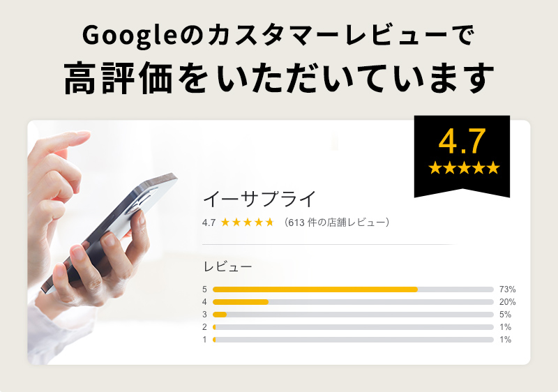 Googleのカスタマーレビューで高評価をいただいています