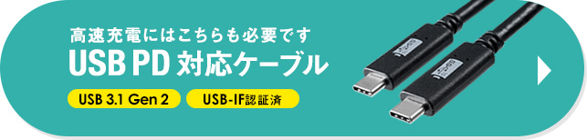 高速充電にはこちらも必要です USB PD対応ケーブル