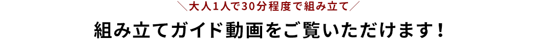 大人1人で30分程度で組み立て 組み立てガイド動画をご覧いただけます