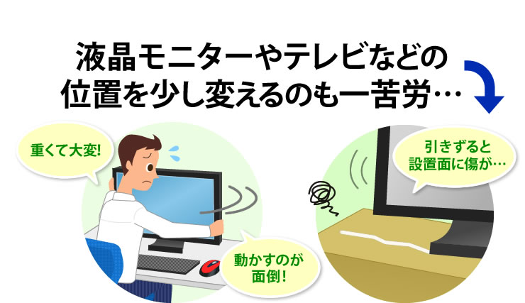 液晶モニターやテレビなどの位置を少し変えるのも一苦労