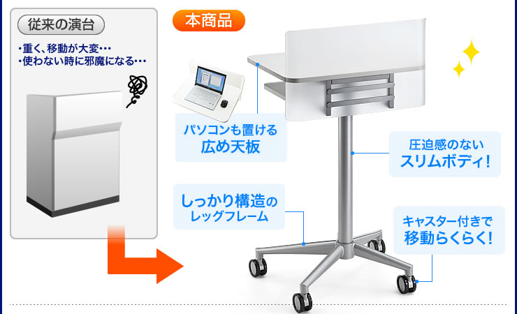 パソコンも置ける広め天板　圧迫感のないスリムボディ