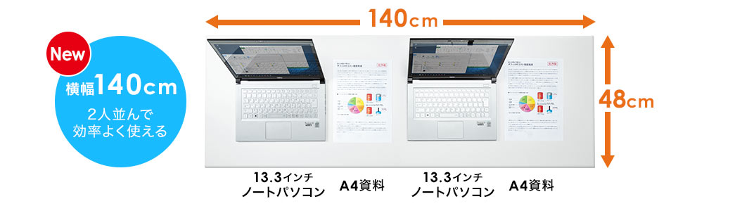 横幅140cm 2人並んで効率よく使える