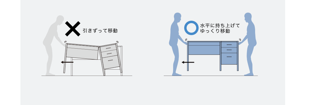 ×引きずって移動 ○水平に持ち上げてゆっくり移動