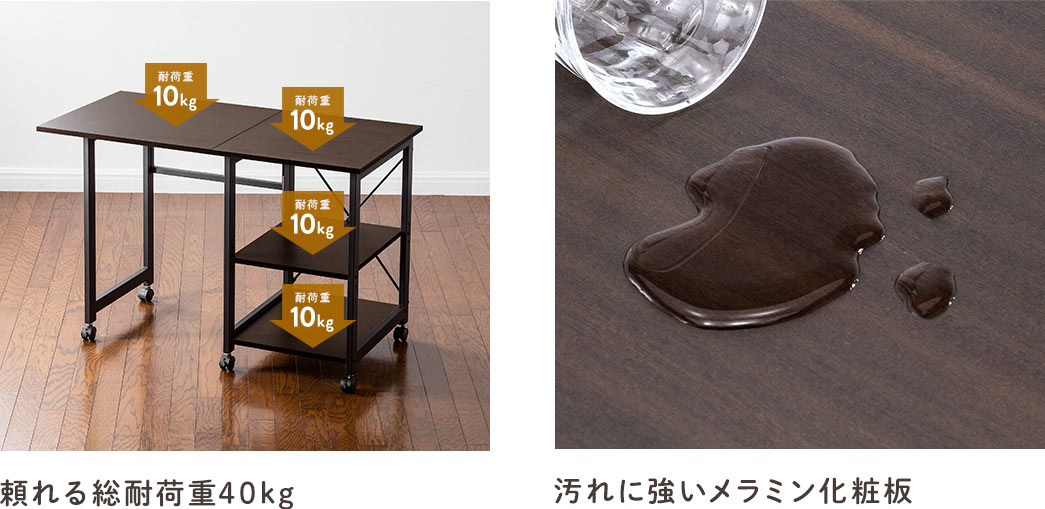 頼れる総耐荷重40kg 汚れに強いメラミン化粧板