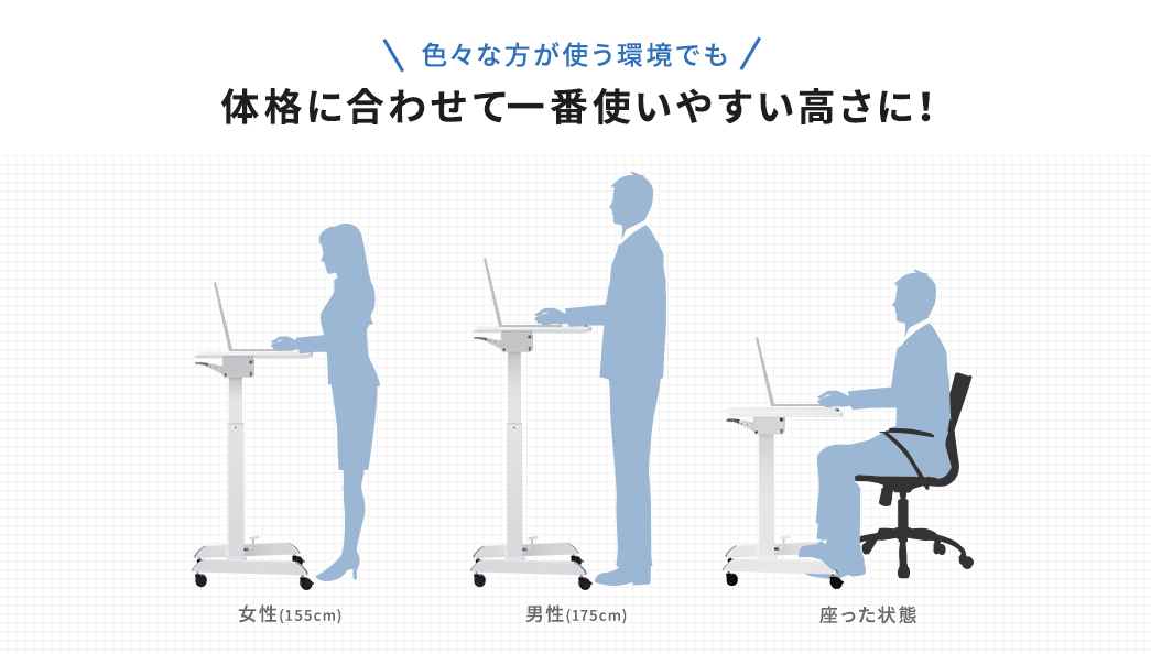 色々な方が使う環境でも 体格に合わせて一番使いやすい高さに