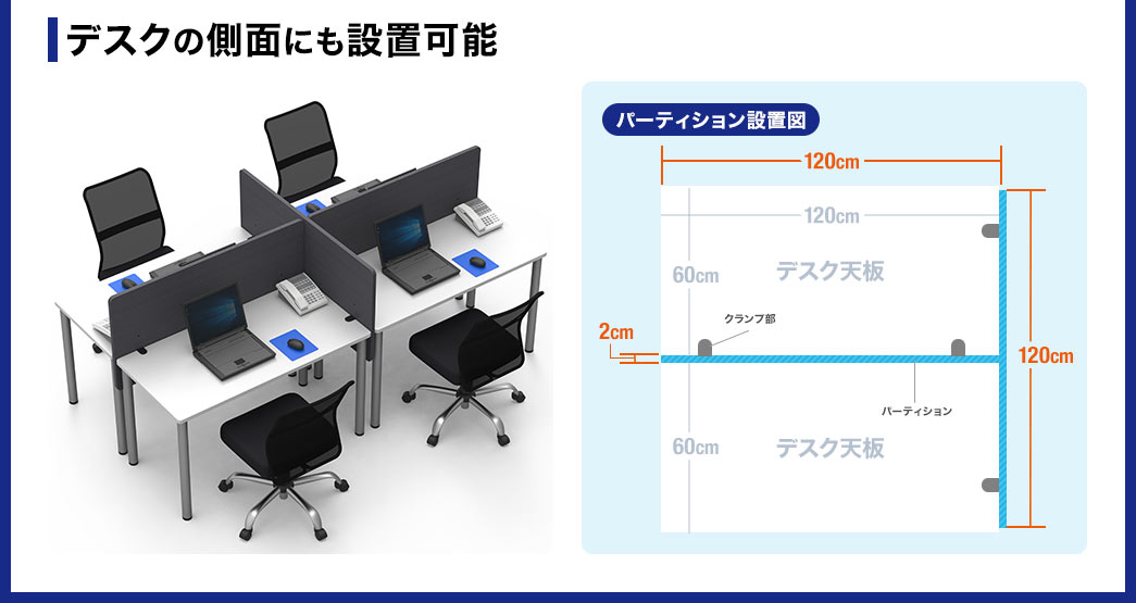 デスクの側面にも設置可能