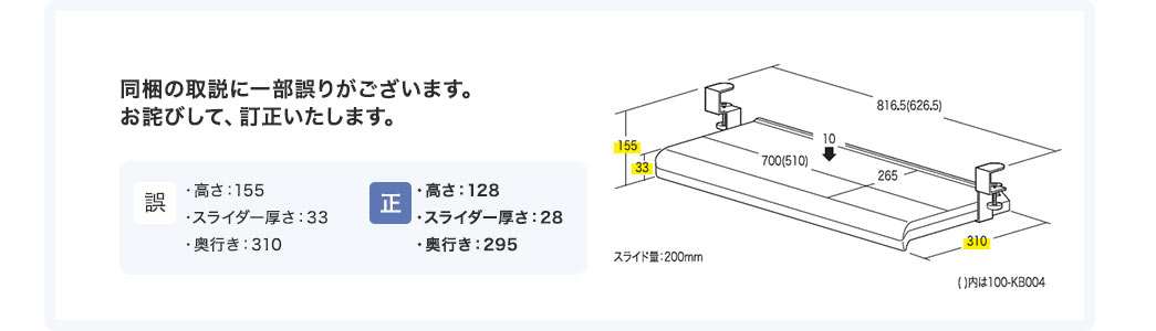 同梱の取説に一部誤りがございます お詫びして、訂正いたします