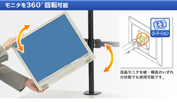 モニタを360度回転可能