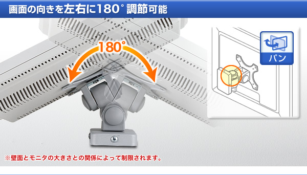 画面の向きを左右に180度調節可能