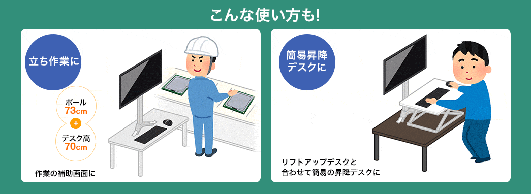 こんな使い方も 立ち作業に 簡易昇降デスクに