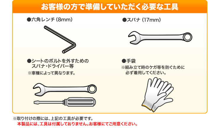 お客様の方で準備していただく必要な工具