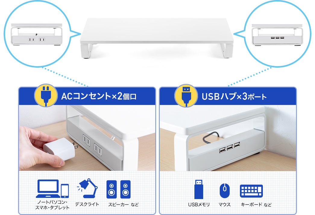 ACコンセント×2個口 USBハブ×3ポート