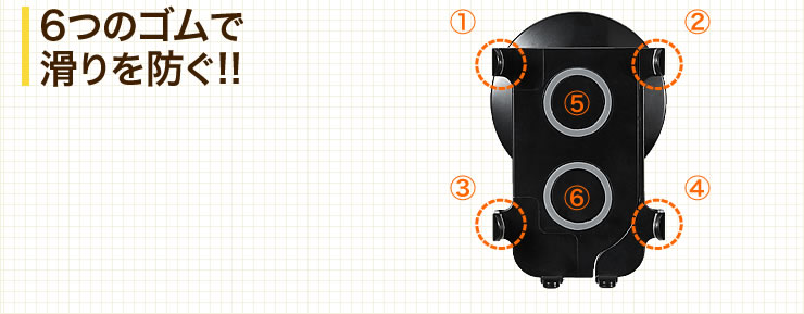 6つのゴムで滑りを防ぐ