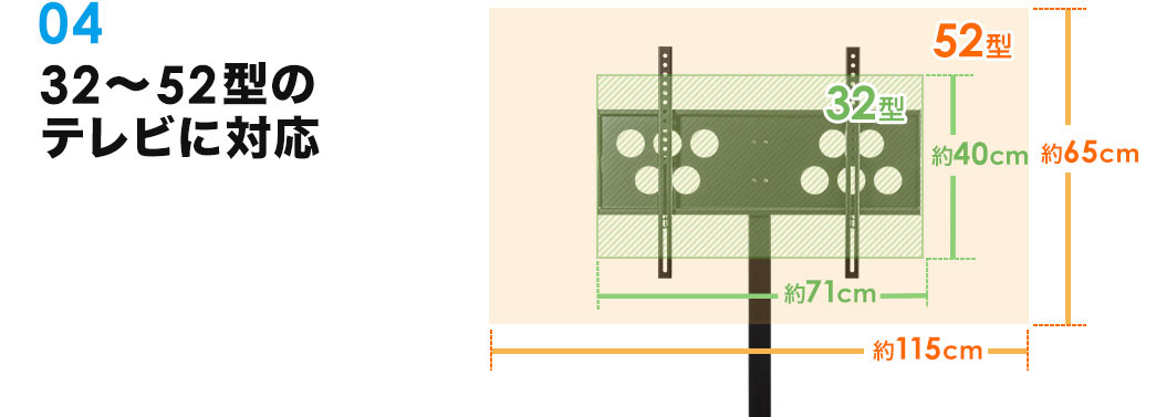 32〜52型のテレビに対応