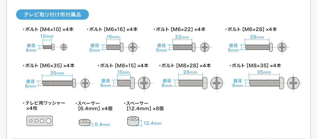 テレビ取り付け用付属品