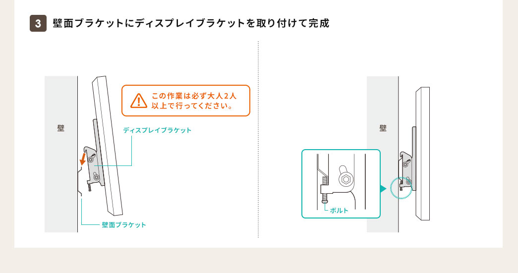 壁面ブラケットにディスプレイブラケットを取り付けて完成