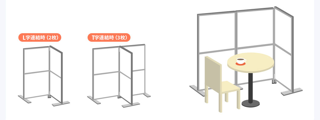 L字連結時（2枚） T字連結時（3枚）