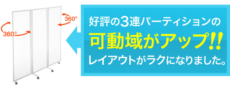 好評の3連パーティションの可動域がアップ レイアウトがラクになりました