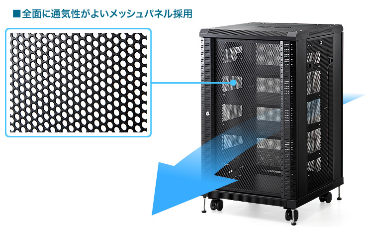 全面に通気性のよいメッシュパネル採用