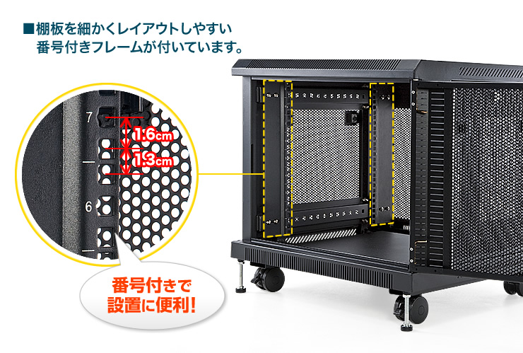 棚板を細かくレイアウトしやすい番号付きフレームが付いています。