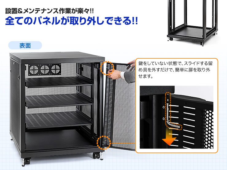 設置＆メンテナンス作業が楽々　全てのパネルが取り外しできる