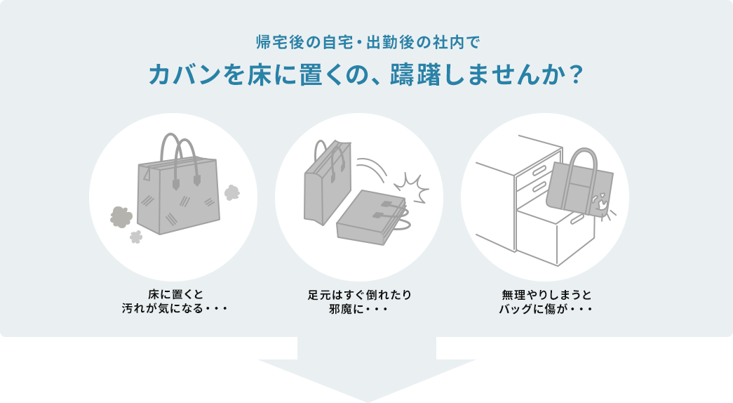 帰宅後の自宅・出勤後の社内でカバンを床に置くの躊躇しませんか