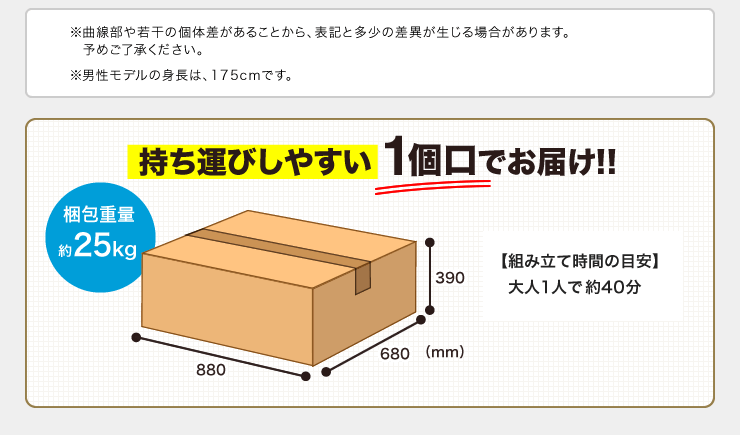 持ち運びやすい1個口でお届け