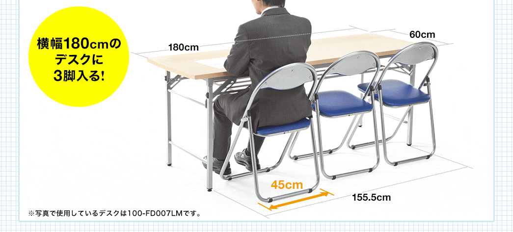 横幅180cmのデスクに3脚が入る