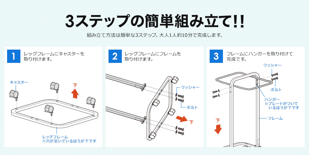 3ステップの簡単組み立て