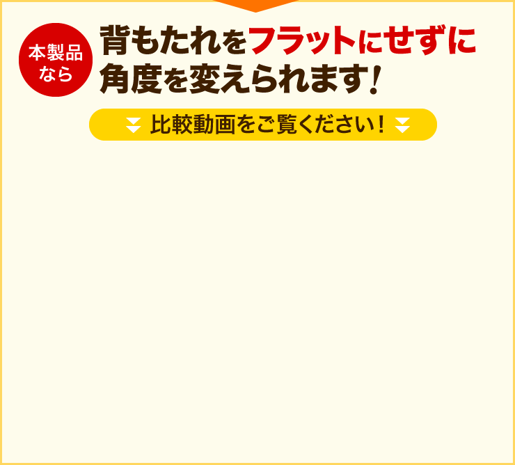 本製品なら　背もたれをフラットにせずに角度を変えられます