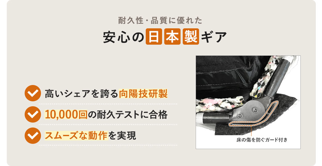 耐久性・品質に優れた安心の日本製ギア