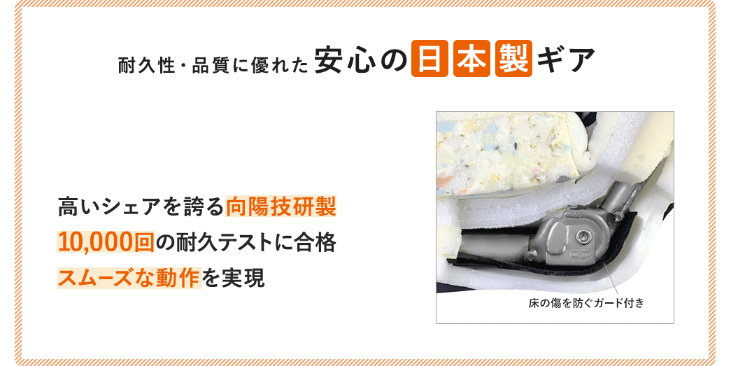 耐久性品質に優れた安心の日本製ギア