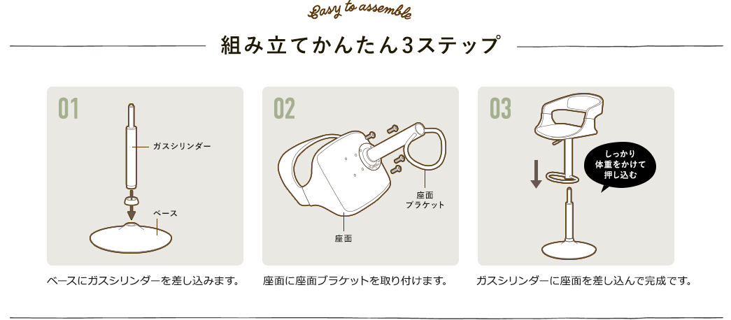 組み立てかんたん3ステップ