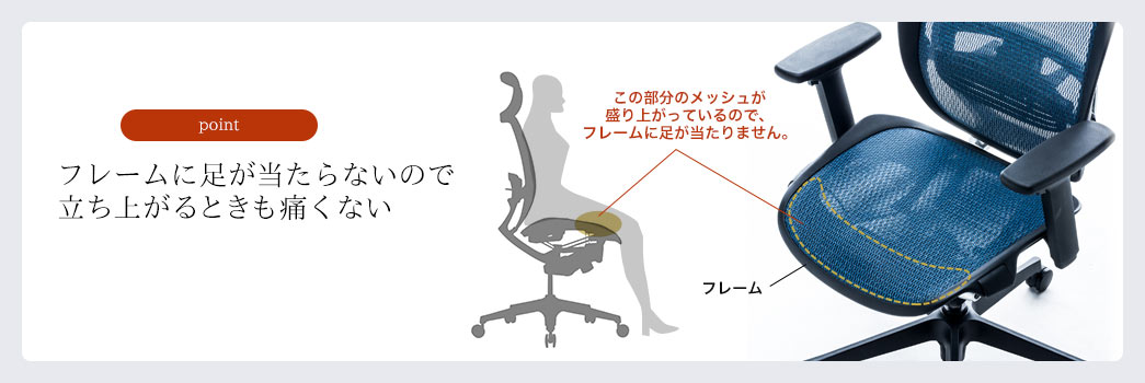 立ち上がるときも痛くない 座面先端にクッション入り
