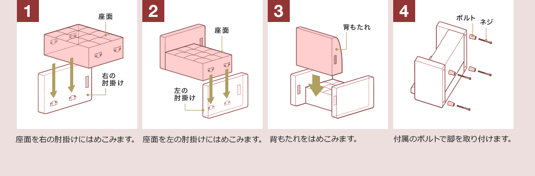 座面を右の肘掛けにはめこみます