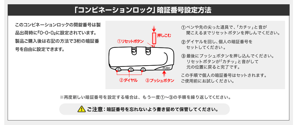 「コンビネーションロック」暗証番号設定方法