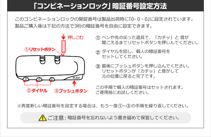 「コンビネーションロック」暗証番号設定方法