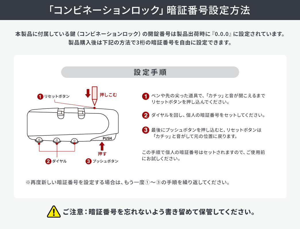 コンビネーションロック 暗証番号設定方法