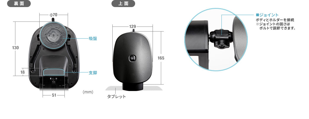 裏面 上面 ■ジョイント：ボディとホルダーを接続※ジョイントの固さはボルトで調節できます。