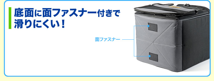 底面に面ファスナー付きで滑りにくい