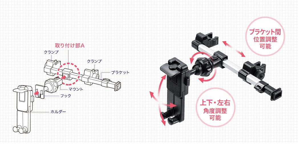 ブラケット間位置調整可能 上下・左右角度調整可能